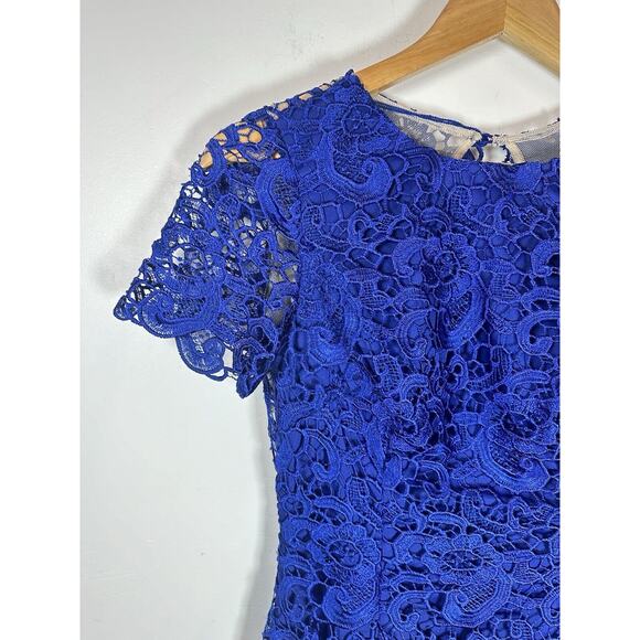 Aidan By Aidan Mattox Cobalt Blue Lace Overlay Open Back Cocktail Dress 0 XS GUC - Picture 9 of 12